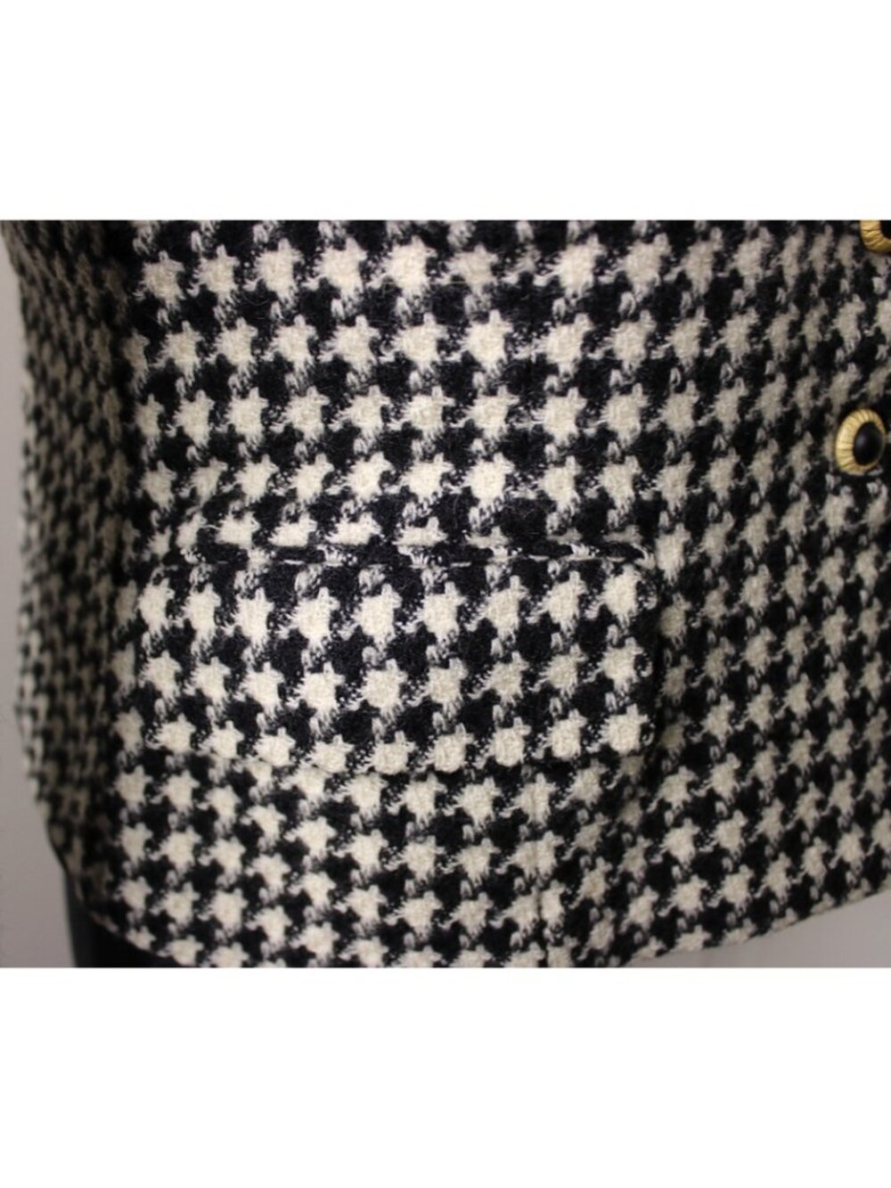 Saville Old Money Vintage Wool Houndstooth Blazer Sz 10 Black Ivory Gold Button - Picture 8 of 12